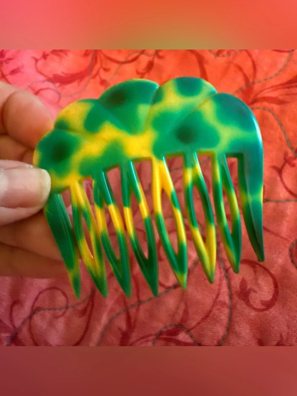1960’s French Green & Yellow Scalloped Hair Comb, Paris Made, Deadstock, Unworn